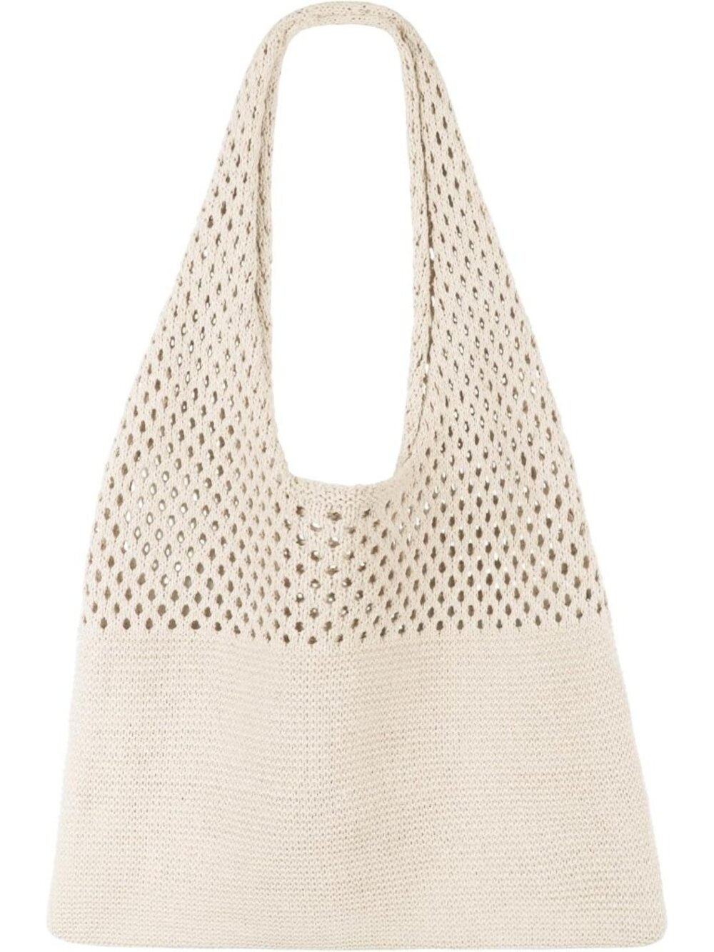Women's Beige Summer Vacation Aesthetic Knit Boho Crochet Mesh Beach Tote Bag